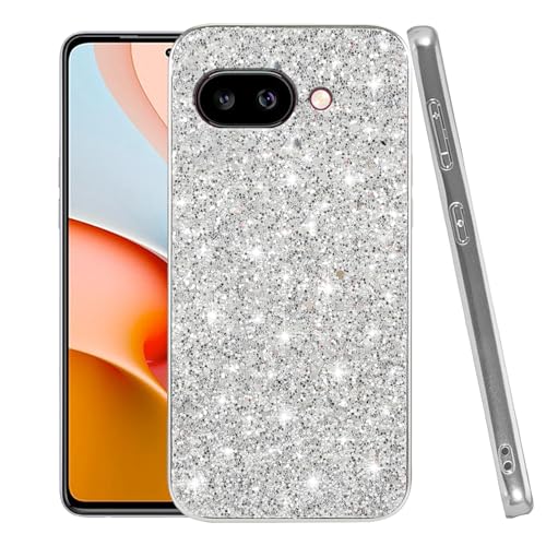 Kompatibel mit Google Pixel 9a Hülle Glitzer Stoßfest für Google Pixel 9a Handyhülle Bling Sparkly TPU und PC Silikon Glänzend Mädchen Frauen Dünn Schutzhülle (Silber) von Wousunly