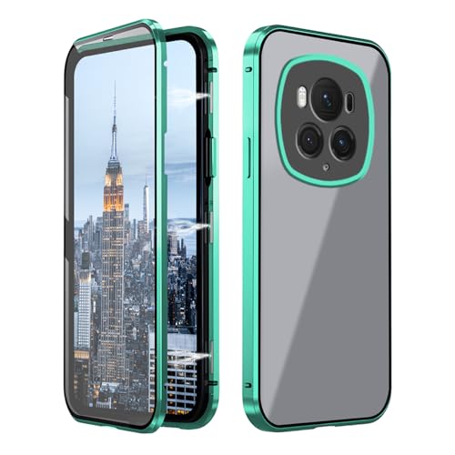 Kompatibel mit Honor Magic 6 Pro Hülle, doppelseitiges Glas, Spiegelschutz, schwarz, Honor Magic 6 Pro Handyhülle Magnetische Adsorption Stoßfest Schutzhülle Luxus Slim Cover (Grün) von Wousunly