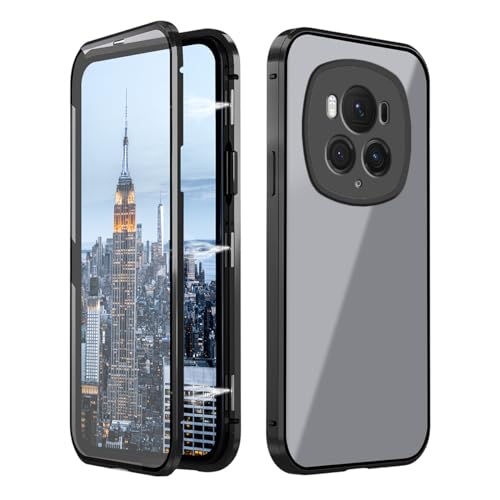 Kompatibel mit Honor Magic 6 Pro Hülle Doppelseitiges Glas Spiegelschutz Schwarz, für Honor Magic 6 Pro Handyhülle Magnetische Adsorption Stoßfest Schutzhülle Luxus Slim Cover (Schwarz) von Wousunly
