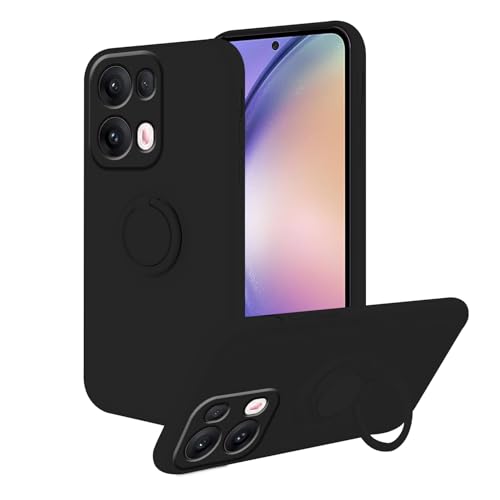 Kompatibel mit Oppo Reno 13 Pro Hülle mit magnetischem Ringständer, Handyhülle für Oppo Reno 13 Pro, Silikon-Ganzkörper-Abdeckung mit weichem Mikrofaser-Futter, Schwarz von Wousunly