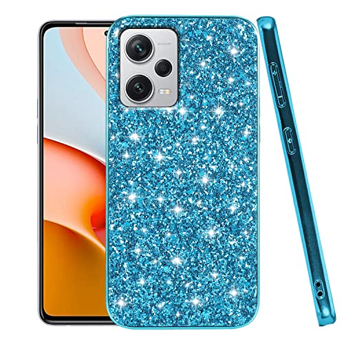 Kompatibel mit Redmi Note 12 Pro 5G Pailletten, ultradünn, Schutzhülle für Xiaomi Redmi Note 12 Pro 5G, stoßfest, Glitzer, glänzend, Silikon, für Frauen (blau) von Wousunly