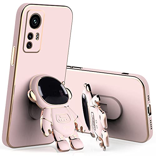 Kompatibel mit Redmi Note 12s Hülle mit Plating Kreativer Astronaut Cartoon Halter Rosa, Xiaomi Redmi Note 12s Handyhülle Silikon Stoßfest Ständer Weiche TPU Schutzhülle Slim Cover (Rosa) von Wousunly