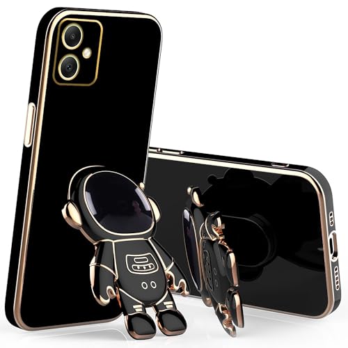 Kompatibel mit Samsung A05 Hülle, stoßfest, ultraweich, dünn, Silikon, Samsung Galaxy A05 Handyhülle mit niedlichen Astronauten versteckten Klammern, Schwarz von Wousunly