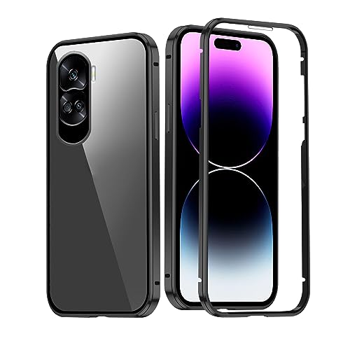 Kompatibel mit Schutzhülle Honor 90 Lite, transparent mit gehärtetem Glas, stoßfest, 360 Grad mit integriertem Displayschutz, Rugged Dual Bumper Schutzhülle (schwarz) von Wousunly