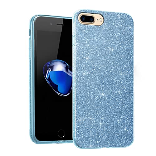 Kompatibel mit Schutzhülle iPhone 7 Plus Silikon Glitter Stoßfest, Schutzhülle iPhone 8 Plus TPU dünn, weich Glitzer 3 in 1 Schutzhülle (Blau) von Wousunly