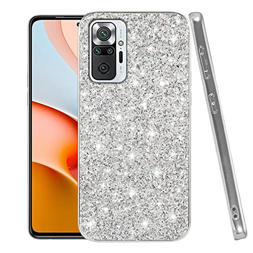 Kompatibel mit Xiaomi Redmi Note 10 Pro Hülle Glitzer Silikon TPU,Handyhülle Xiaomi Redmi Note 10 Pro Dünn Stoßfeste,Schutzhülle Xiaomi Redmi Note 10 Pro Kratzfest Anti Rutsch(Silber-) von Wousunly
