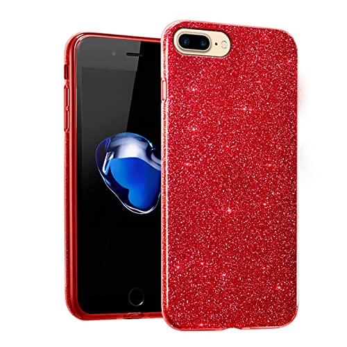 Kompatibel mit iPhone 7 Plus Hülle Silikon TPU Glitzer,Handyhülle iPhone 8 Plus 3 In 1 Dünn Transparent Stoßfeste,Schutzhülle iPhone 7 Plus/8 Plus Kratzfest Anti Rutsch (rot) von Wousunly