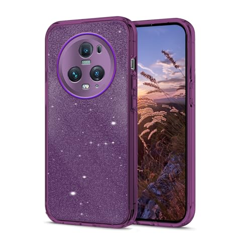 Schutzhülle für Honor Magic 5 Pro, transparent, mit Pailletten, Schutzhülle für Huawei Honor Magic 5 Pro, stoßfest, Kameraschutz, Silikon, Schwarz, ultradünn, Violett von Wousunly