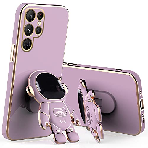 Schutzhülle für Samsung S24, ultra stoßfest, mit Astronautenhalterung, Schutzhülle für Samsung Galaxy S24, Ultra Silikon, Handyhülle, Cartoon-Motiv, niedlich, Violett von Wousunly
