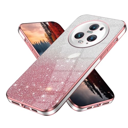 Wousunly Honor Magic 5 Pro Hülle Silikon Glitzer Überzug Cover |Handyhülle Honor Magic 5 Pro Trasparenter Stoßfeste Leicht Dünn Case | Schutzhülle Honor Magic 5 Pro Anti Rutsch (Rose) von Wousunly