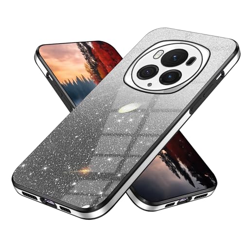 Wousunly Honor Magic 6 Pro Hülle Silikon Glitzer Überzug Cover |Handyhülle Honor Magic 6 Pro Trasparenter Stoßfeste Leicht Dünn Case | Schutzhülle Honor Magic 6 Pro Anti Rutsch (schwarz) von Wousunly