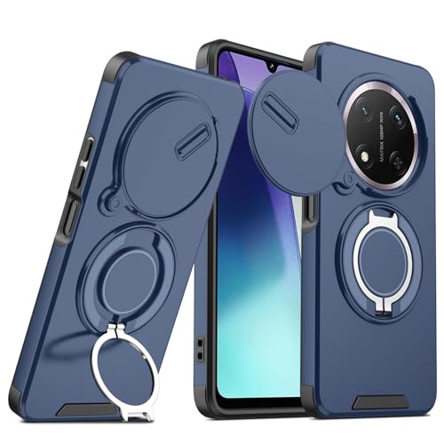 Wousunly Kompatibel mit Honor Magic 7 Lite Handyhülle mit Ringhalter Blau, Hüllen für Honor Magic 7 Lite Slide Camera Cover Zubehör Funda Stoßfeste Schutzhülle Original Case (Blau) von Wousunly