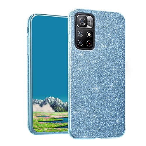 Wousunly Kompatibel mit Poco M4 Pro 5G Hülle Silikon TPU Glitzer,Handyhülle Xiaomi Poco M4 Pro 5G 3 In 1 Dünn Transparent Stoßfeste,Schutzhülle Poco M4 Pro 5G Kratzfest Anti Rutsch (blau) von Wousunly