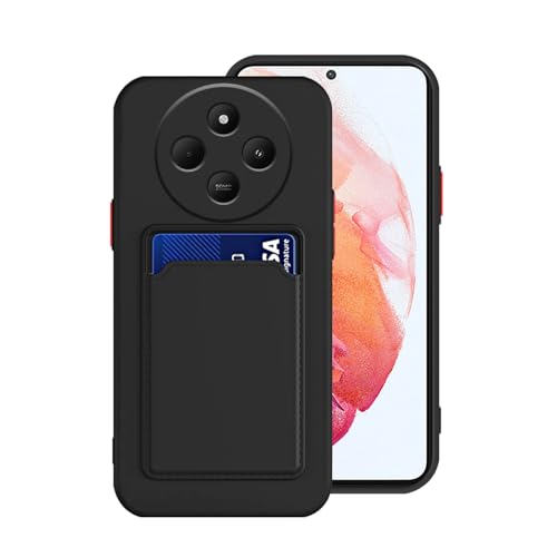 Wousunly Kompatibel mit Redmi 14C Hülle Silikon, Xiaomi Redmi 14C Handyhülle mit Kartenhalter, Ultra Slim Soft Shockproof Cover Ganzkörperschutz mit Kartensteckplatz (Schwarz) von Wousunly