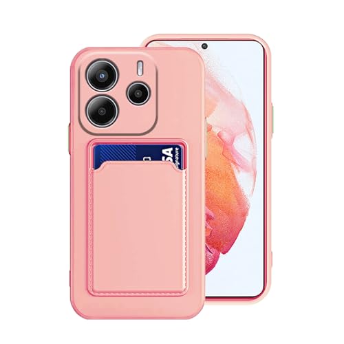 Wousunly Kompatibel mit Redmi Note 14 4G Hülle Silikon, Handyhülle für Xiaomi Redmi Note 14 4G mit Kartenhalter, Ultra Slim Soft Shockproof Cover Ganzkörperschutz mit Kartensteckplatz (Rosa) von Wousunly