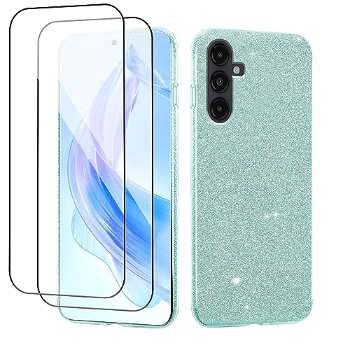 Wousunly Kompatibel mit Samsung A54 Hülle Glitzer Silikon 3 In 1,Handyhülle Samsung Galaxy A54 5G mit 2 Stück Panzerfolie Stoßfeste,Schutzhülle Samsung Galaxy A54 5G Dünn Anti Rutsch (grün) von Wousunly