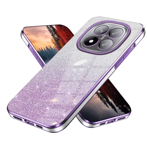 Wousunly Kompatibel mit Schutzhülle Xiaomi Poco X7 Silikon Glitzer transparent, Schutzhülle Poco X7 stoßfest Beschichtung TPU prettiv Bling Glänzend Case (Violett) von Wousunly
