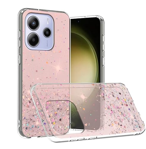 Wousunly Kompatibel mit Schutzhülle Xiaomi Redmi Note 14 4G Glitzer transparent, Schutzhülle Redmi Note 14 4G (163,3 mm) Dünn Silikon Glitzer Case (Rosa) von Wousunly