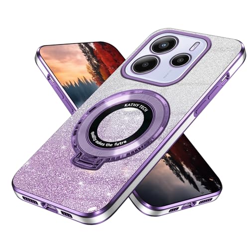 Wousunly Kompatibel mit Schutzhülle Xiaomi Redmi Note 14 5G Silikon Glitzer mit Ring, Schutzhülle Redmi Note 14 5G Magnetisch, stoßfest, dünn, Schutz (Violett) von Wousunly