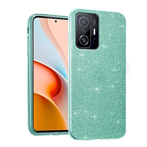 Wousunly Kompatibel mit Xiaomi 11T Hülle Silikon TPU Glitzer,Handyhülle Xiaomi 11T Pro 3 In 1 Dünn Transparent Stoßfeste,Schutzhülle Xiaomi 11T/11T Pro Kratzfest Anti Rutsch (grün) von Wousunly