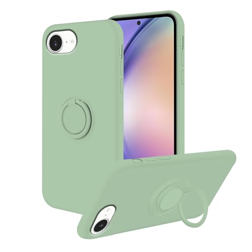 Wousunly Kompatibel mit iPhone 16e Hülle mit magnetischem Ringständer, Handyhülle für iPhone SE 4 2025, Silikon, Ganzkörperabdeckung mit weichem Mikrofaserfutter, Grün von Wousunly