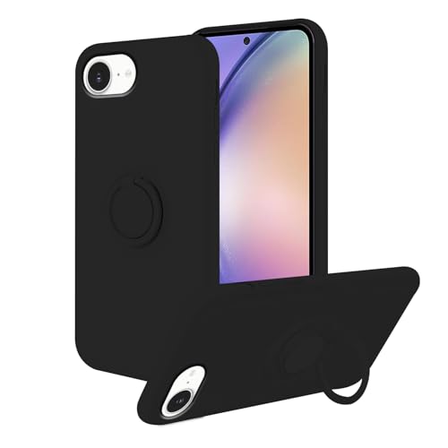 Wousunly Kompatibel mit iPhone 16e Hülle mit magnetischem Ringständer, Handyhülle für iPhone SE 4 2025, Silikon, Ganzkörperabdeckung mit weichem Mikrofaserfutter, Schwarz von Wousunly