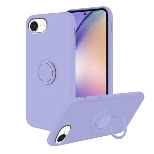 Wousunly Kompatibel mit iPhone 16e Hülle mit magnetischem Ringständer, Handyhülle für iPhone SE 4 2025, Silikon, Ganzkörperabdeckung mit weichem Mikrofaserfutter, Violett von Wousunly