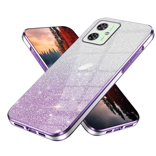 Wousunly Motorola Moto G14 Hülle Silikon Glitzer Überzug Cover |Handyhülle Motorola Moto G14 Trasparenter Stoßfeste Leicht Dünn Case | Schutzhülle Motorola Moto G14 Anti Rutsch (Viola) von Wousunly