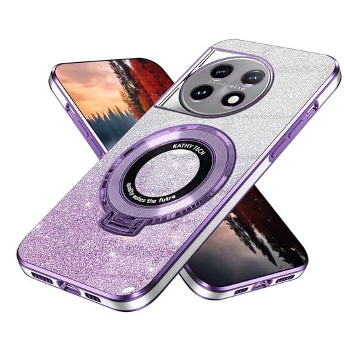 Wousunly Oneplus 11 Hülle Silikon Glitzer Cover |Handyhülle Oneplus 11 mit Magnetische Ring Stoßfeste Leicht Dünn Case | Schutzhülle Oneplus 11 Anti Rutsch (Viola) von Wousunly