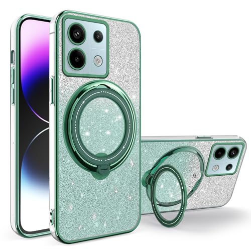 Wousunly Redmi Note 13 4G Hülle Glitzer Silikon Cover |Handyhülle Xiaomi Redmi Note 13 4G mit Magnetische Ring Case Stoßfest Case|Schutzhülle für Redmi Note 13 4G Anti Rutsch (Grün) von Wousunly