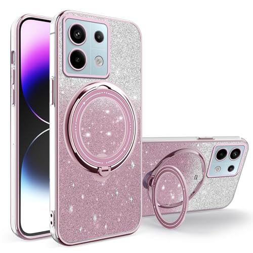 Wousunly für Redmi Note 13 4G Hülle Glitzer Silikon Cover |Handyhülle Xiaomi Redmi Note 13 4G mit Magnetische Ring Case Stoßfest Case|Schutzhülle für Redmi Note 13 4G Anti Rutsch (Rosa) von Wousunly