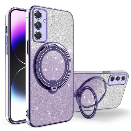 Wousunly Samsung A55 Hülle Glitzer Silikon Cover |Handyhülle Samsung Galaxy A55 mit Magnetische Ring Case Stoßfest Case|Schutzhülle für Samsung A55 Anti Rutsch (Lila) von Wousunly
