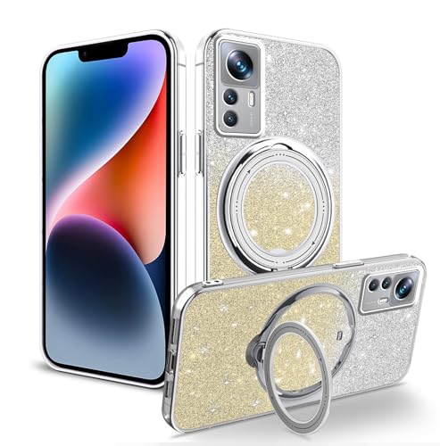 Wousunly für Xiaomi 12T Pro Hülle Glitzer Silikon Cover |Handyhülle Xiaomi 12T Pro mit Magnetische Ring Case Stoßfest Case|Schutzhülle für Xiaomi 12T Pro Anti Rutsch (Gelb) von Wousunly