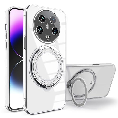 Wousunly Xiaomi 14 Ultra Hülle Transparent Silikon Cover|Handyhülle Xiaomi 14 Ultra Stoßfest mit Magnetische Ring Case|Schutzhülle für Xiaomi 14 Ultra Anti Dünn (Weiß) von Wousunly