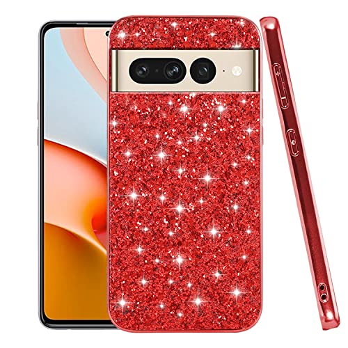 Wousunly für Google Pixel 8 Pro Hülle Glitzer Silikon TPU | Handyhülle Pixel 8 Pro Dünn Stoßfeste Case Kratzfest Anti Rutsch (rot) von Wousunly