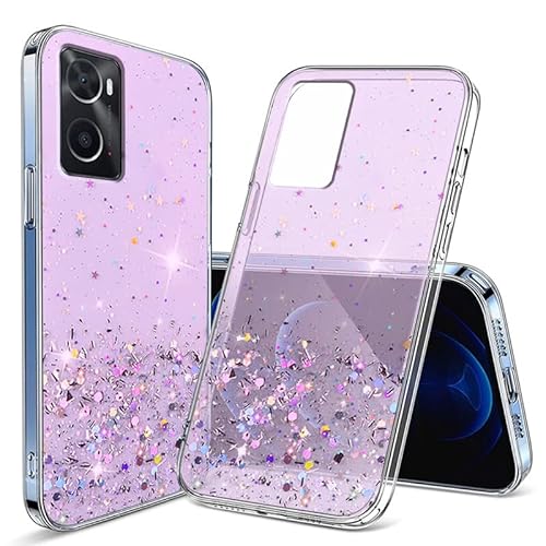 Wousunly für Oppo A76 Hülle Trasparenter Glitzer | Handyhülle Silikon Durchsichtig Case | Schutzhülle Oppo A76 Dünn (Violett) von Wousunly