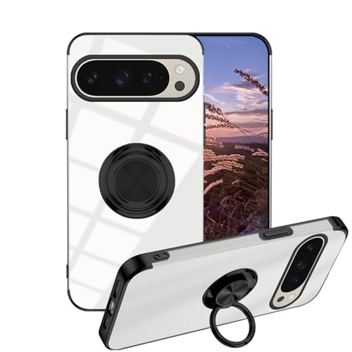 Wousunly für Pixel 9 Pro XL Hülle Trasparenter Silikon Mit Magnet Ring Ständer|Handyhülle Google Pixel 9 Pro XL Durchsichtig Stoßfeste Galvanik Case|Schutzhülle Pixel 9 Pro XL Dünn Kratzfest (schwarz) von Wousunly
