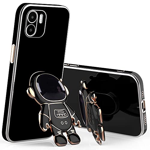 Wousunly für Redmi A2 Hülle Silikon Stoßfeste TPU | Handyhülle Xiaomi Redmi A1 mit Ständer Astronaut 3D Case | Schutzhülle für Xiaomi Redmi A2 Galvanisierte Karikatur Dünn Kratzfest (Schwarz) von Wousunly