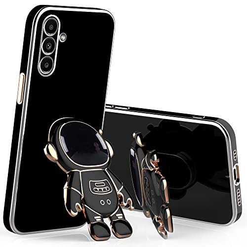 Wousunly für Samsung S24 Hülle Silikon Stoßfeste TPU | Handyhülle Samsung Galaxy S24 mit Ständer Astronaut 3D Case | Schutzhülle für Samsung S24 Galvanisierte Karikatur Dünn Kratzfest (Schwarz) von Wousunly