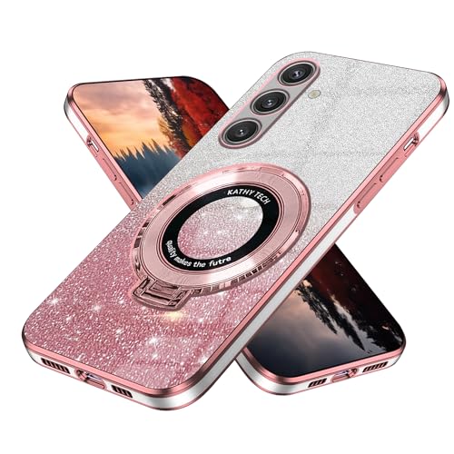 Wousunly für Samsung S25 Hülle Silikon Glitzer Cover |Handyhülle Samsung Galaxy S25 mit Magnetische Ring Stoßfeste Leicht Dünn Case Anti Rutsch (Rose) von Wousunly