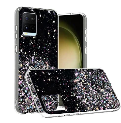 Wousunly für VIVO Y21 Hülle Trasparenter Glitzer | Handyhülle VIVO Y21 Silikon Durchsichtig Case | Schutzhülle VIVO Y21 Dünn (Schwarz) von Wousunly