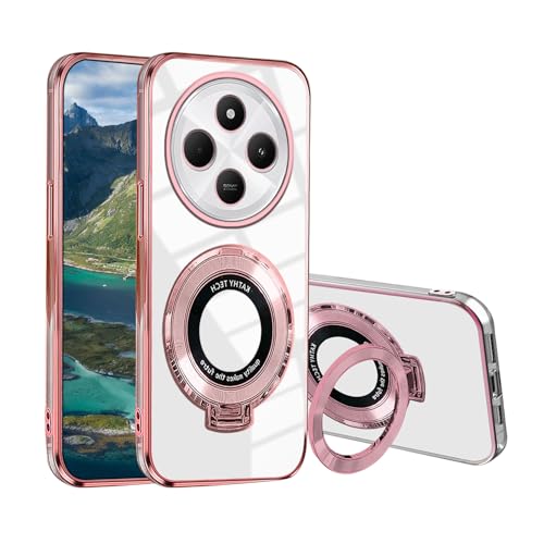 Wousunly für Vivo X200 Hülle Trasparenter Silikon Mit Magnet Ring Ständer|Handyhülle Vivo X200 Durchsichtig Stoßfeste Galvanik Case|Schutzhülle Vivo X200 Dünn Kratzfest (rosa) von Wousunly