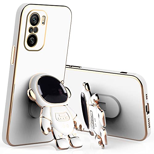 Wousunly für Xiaomi Poco F3 Hülle Silikon Stoßfeste TPU | Handyhülle Xiaomi Poco F3 mit Ständer Astronaut 3D Case | Schutzhülle für Xiaomi Poco F3 Galvanisierte Karikatur Dünn Kratzfest (Weiß) von Wousunly