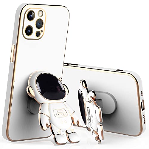 Wousunly für iPhone 15 Pro Hülle Silikon Stoßfeste TPU | Handyhülle iPhone 15 Pro mit Ständer Astronaut 3D Case | Schutzhülle für iPhone 15 Pro Galvanisierte Karikatur Dünn Kratzfest (Weiß) von Wousunly