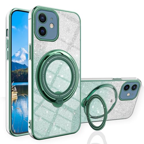 Wousunly iPhone 12 Hülle Glitzer Silikon Cover |Handyhülle iPhone 12 mit Magnetische Ring Case Stoßfest Case|Schutzhülle für iPhone 12 Anti Rutsch (Grün) von Wousunly