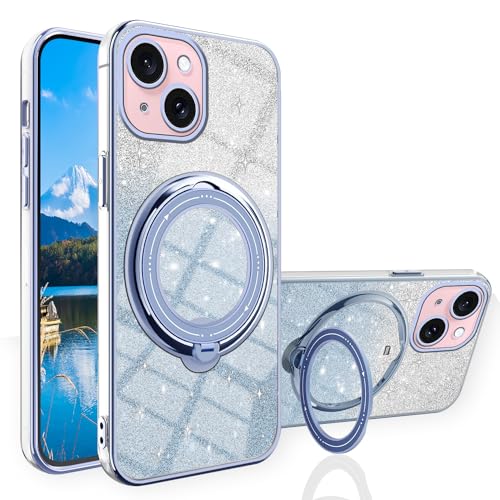Wousunly iPhone 15 Plus Hülle Glitzer Silikon Cover |Handyhülle iPhone 15 Plus mit Magnetische Ring Case Stoßfest Case|Schutzhülle für iPhone 15 Plus Anti Rutsch (Blau) von Wousunly