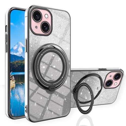 Wousunly für iPhone 15 Plus Hülle Glitzer Silikon Cover |Handyhülle iPhone 15 Plus mit Magnetische Ring Case Stoßfest Case|Schutzhülle für iPhone 15 Plus Anti Rutsch (Schwarz) von Wousunly