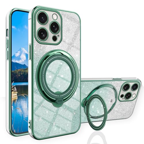 Wousunly iPhone 15 Pro Max Hülle Glitzer Silikon Cover |Handyhülle iPhone 15 Pro Max mit Magnetische Ring Case Stoßfest Case|Schutzhülle für iPhone 15 Pro Max Anti Rutsch (Grün) von Wousunly