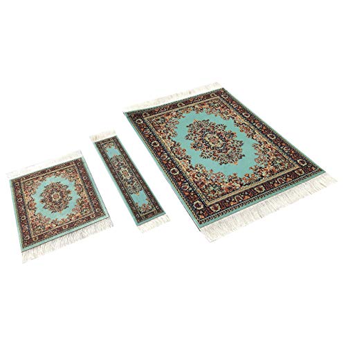 3-teiliges Set, passendes Mauspad, Miniatur-Teppichuntersetzer und Lesezeichen, elegantes Bürozubehör, bunt, Neuheit, Türkis 3-teiliges Set, passendes Mauspad, Miniatur-Teppichuntersetzer und Lesezeichen, elegantes Bürozubehör, bunt, Neuheit, Türkis von Wovenrugs