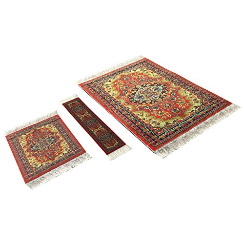 Set aus gewebtem Teppich, Mauspad, Untersetzer und Lesezeichen, orientalischer Stil, Mauspad, Miniaturteppich (rot) von Wovenrugs
